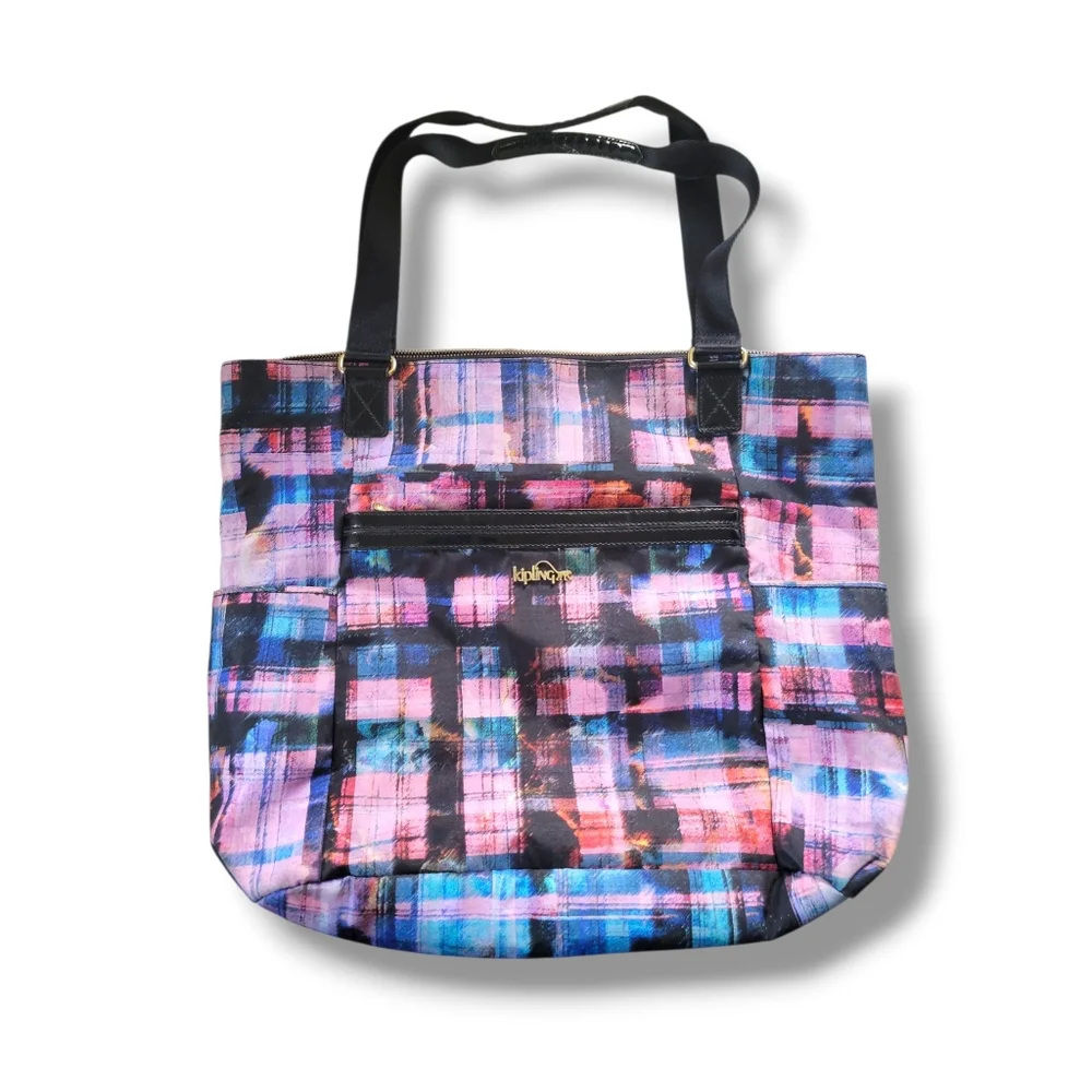 Kipling | Extra Large Colorful Nylon Plaid Tote Bag